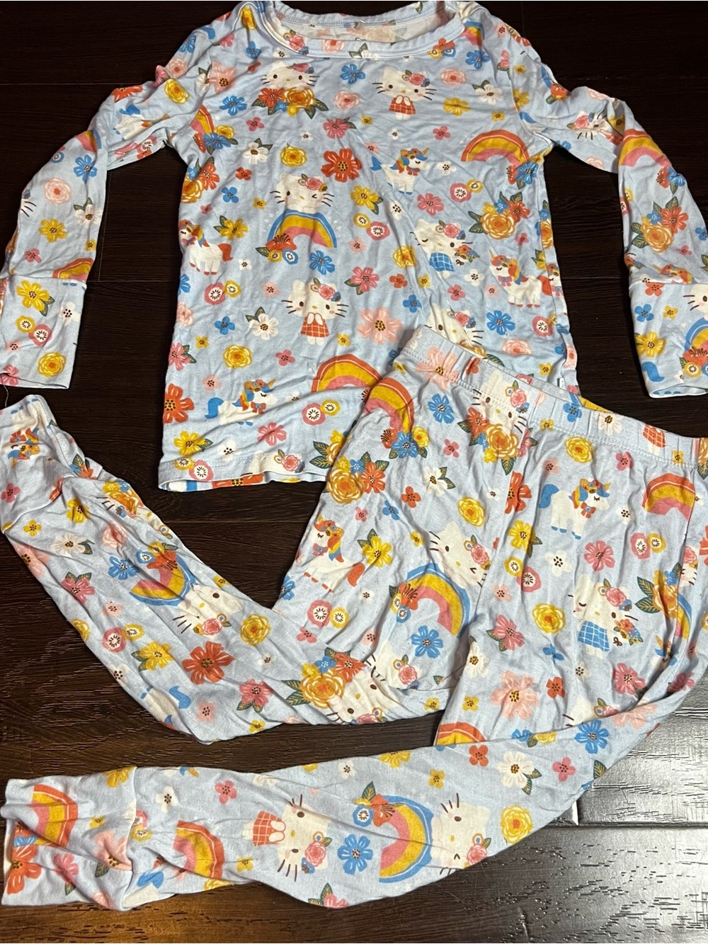 Posh Peanut Hello Kitty Spring Rainbow & Floral Banboo Pajama Set